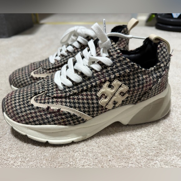 Tory Burch Black and White Plaid Sneakers - Picture 1 of 5